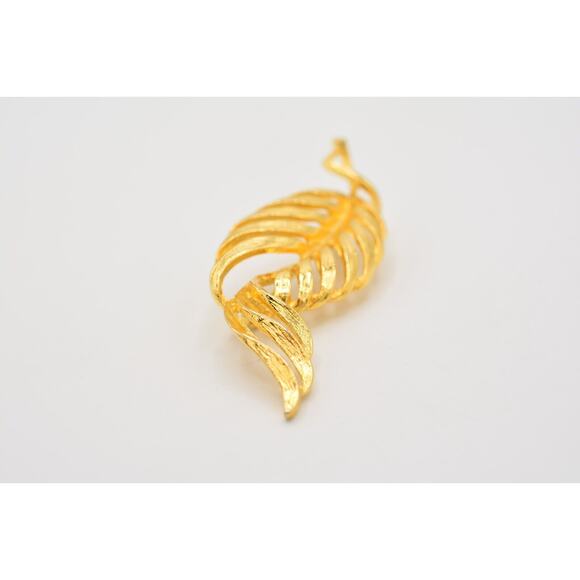 Vintage Leaf Pin Brushed Gold Shiny Metallic Feather 1980s Bin5B - Picture 10 of 12